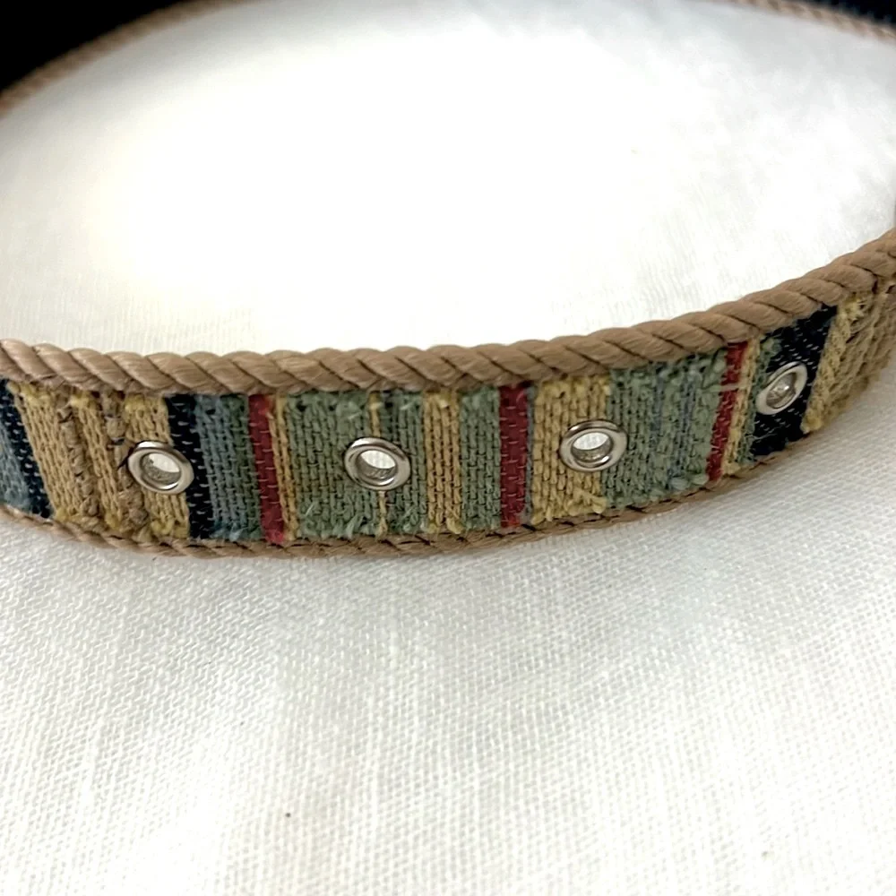 Elite Accessories Vintage Woman’s Striped Tan and Blue Belt Size M